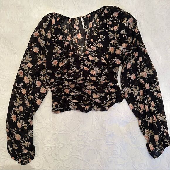 Free People Final Rose Blouse in Black Combo XS - Picture 10 of 12